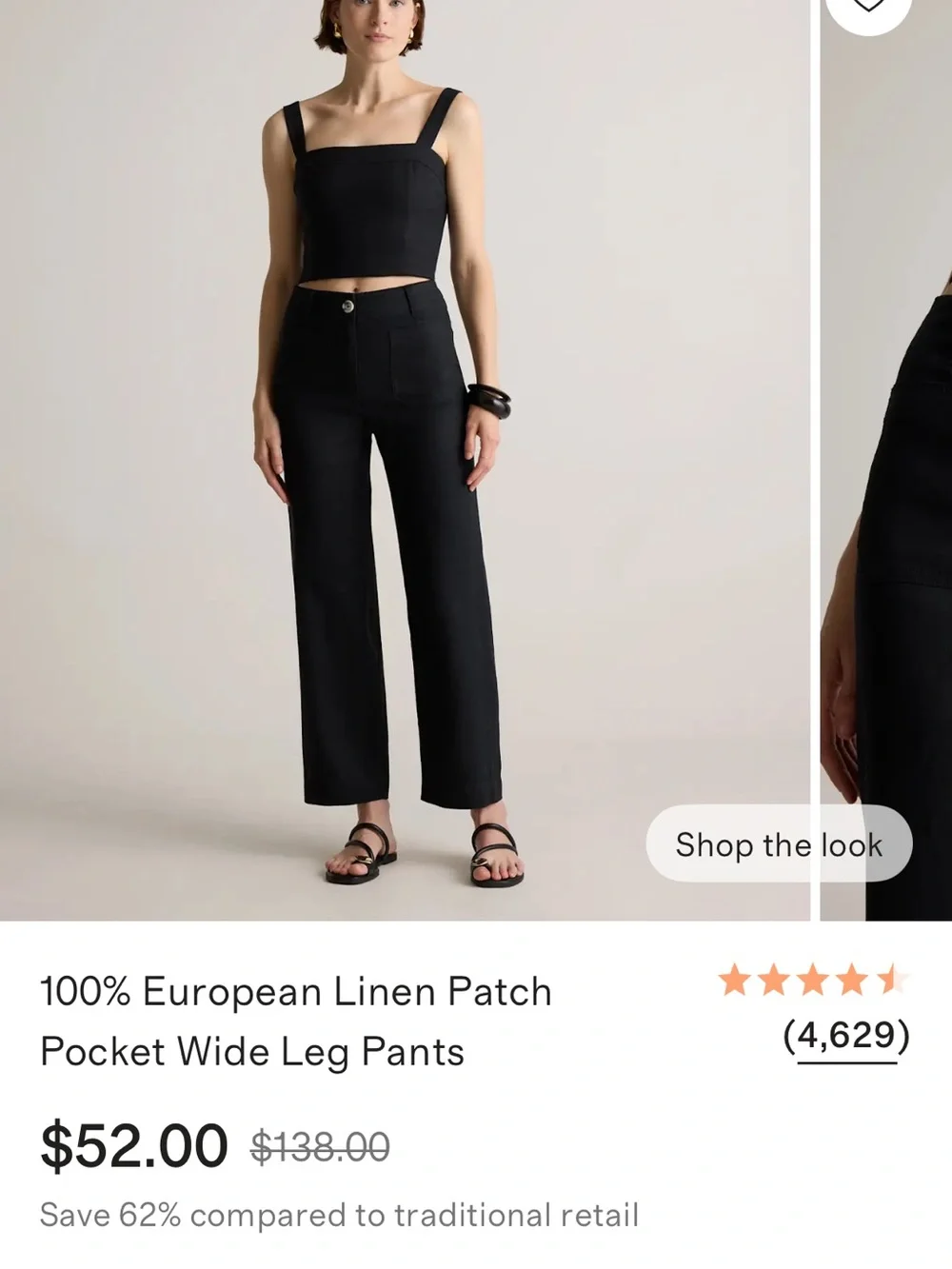 Quince Black Wide-Leg Linen Patch Pocket Pants